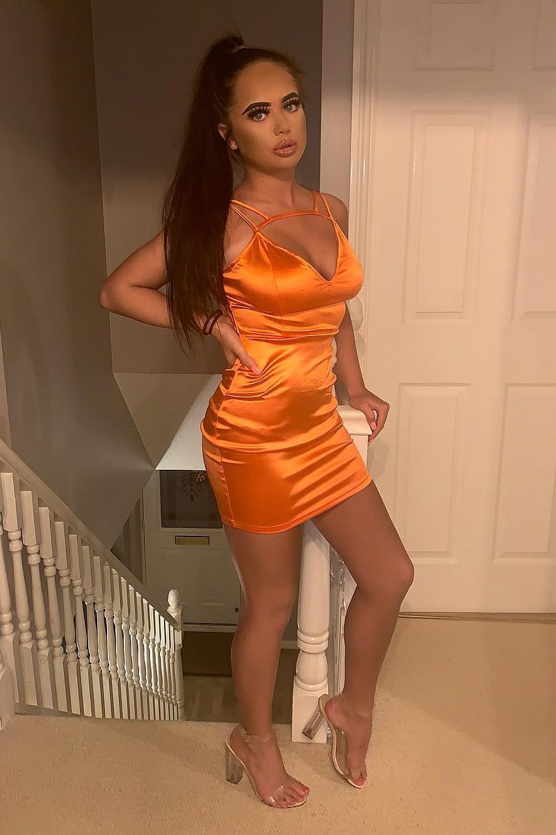 Orange Satin Strappy Bodycon Mini Dress - Jasira-Dresses