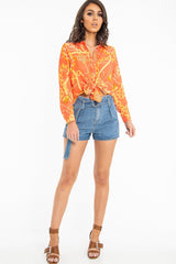Orange Scarf and Chain Print Tie T-shirt - Murl-Shirts