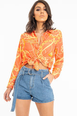 Orange Scarf and Chain Print Tie T-shirt - Murl-Shirts