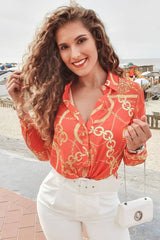 Orange Scarf and Chain Print Tie T-shirt - Murl-Shirts