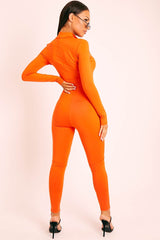 Orange Seam Detail Zip Front Jumpsuit - Liana-Jumpsuits