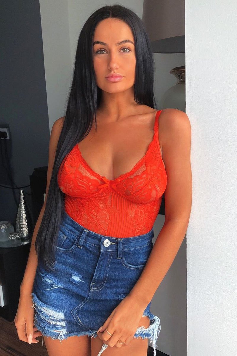 Orange Sheer Lace Bodysuit - Katia-Bodysuits