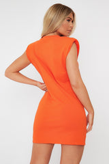 Orange Shoulder Pad T-Shirt Dress - Adalin-Dresses