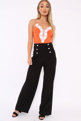 Orange Slinky Bodysuit with Floral Embroidery - Adila-Bodysuits