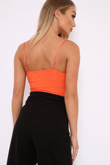 Orange Slinky Bodysuit with Floral Embroidery - Adila-Bodysuits