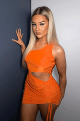 Orange Slinky One Shoulder Cut Out Dress - Semira-Dresses