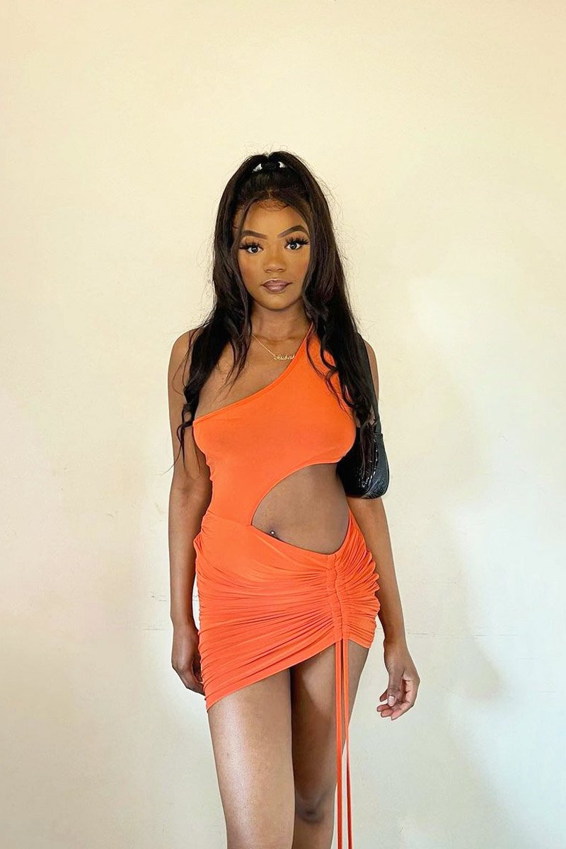Orange Slinky One Shoulder Cut Out Dress - Semira-Dresses