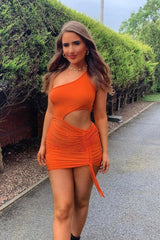 Orange Slinky One Shoulder Cut Out Dress - Semira-Dresses