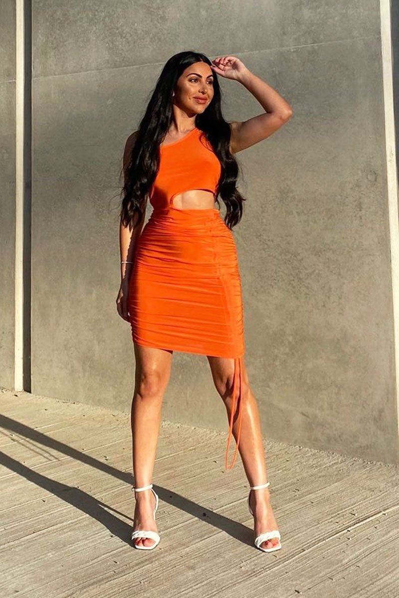 orange one shoulder cut out dress Mahli One-Shoulder Cut-Out Maxi Dress Orange