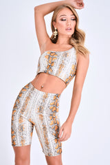 Orange Snake One Shoulder Top Cycling Shorts Co-Ord - Wesley-Co-ords