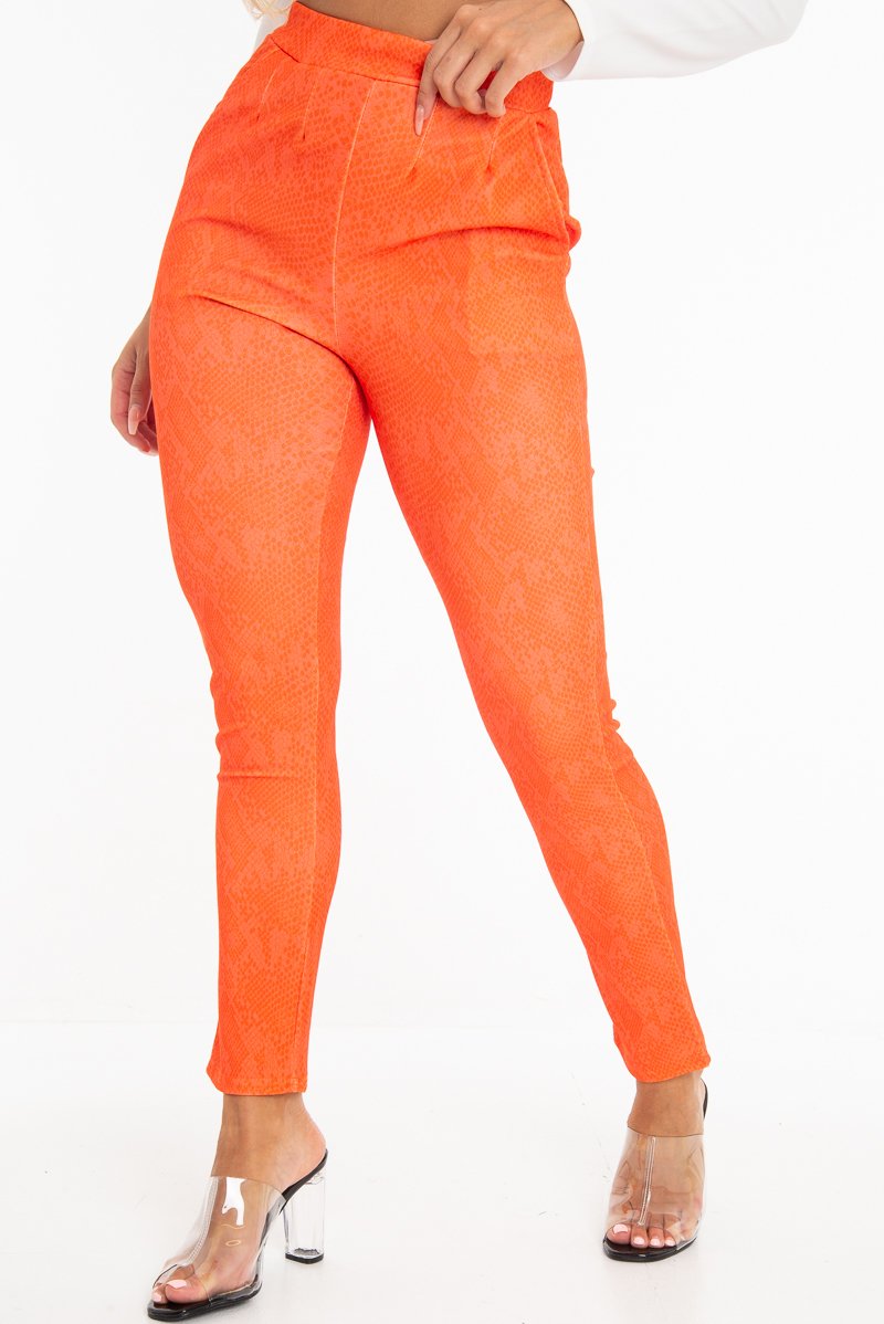 Orange Snake Print Crepe Tapered Trousers - Giulia-Trousers