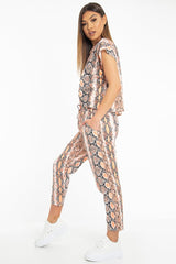 Orange Snake Print Short Sleeve Sweatshirt and Jogger Set - Aaliyan-Co-ords
