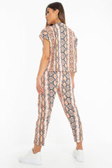 Orange Snake Print Short Sleeve Sweatshirt and Jogger Set - Aaliyan-Co-ords