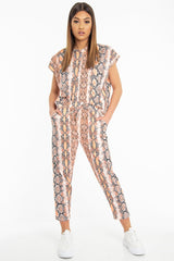 Orange Snake Print Short Sleeve Sweatshirt and Jogger Set - Aaliyan-Co-ords