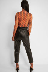 Orange Snake Print Slinky High Neck Bodysuit - Abira-Bodysuits