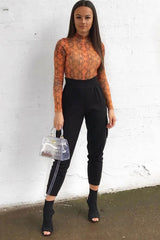 Orange Snake Print Slinky High Neck Bodysuit - Abira-Bodysuits