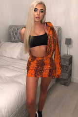 Orange Snake Print Trucker Jacket Mini Skirt Co-Ord - Kiera-Co-ords