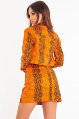 Orange Snake Print Trucker Jacket Mini Skirt Co-Ord - Kiera-Co-ords