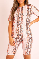 Orange Snake T-shirt Cycling Short Set - Alissandra-Co-ords