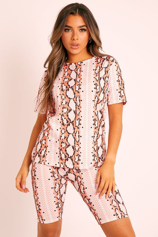 Orange Snake T-shirt Cycling Short Set - Alissandra