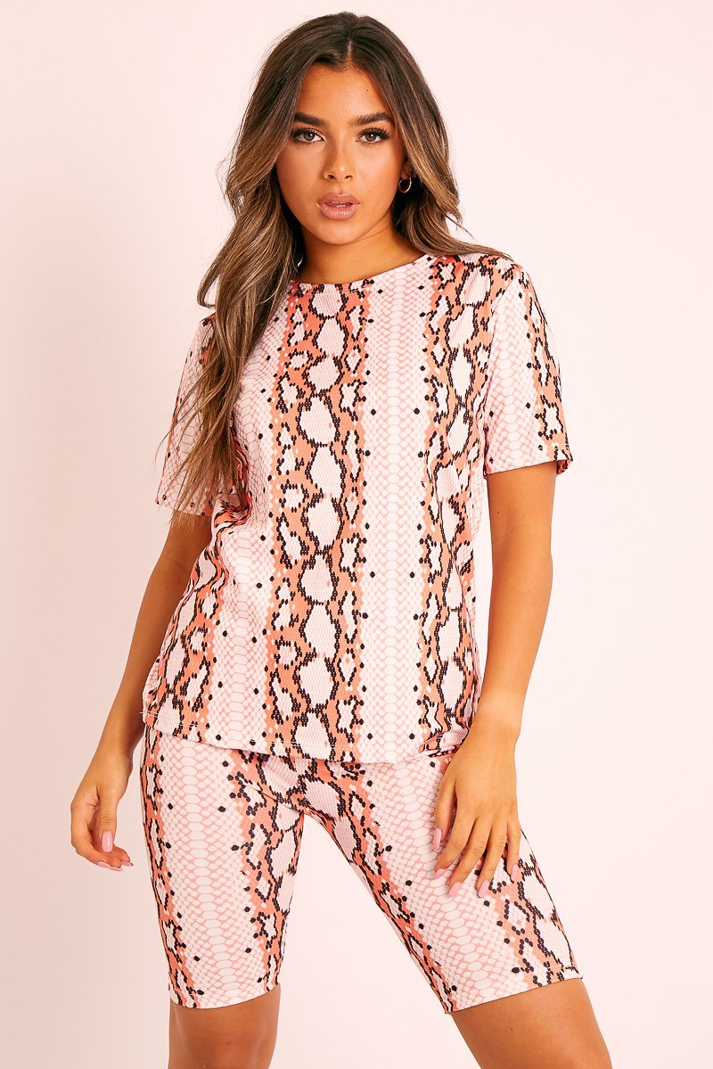 Orange Snake T-shirt Cycling Short Set - Alissandra-Co-ords