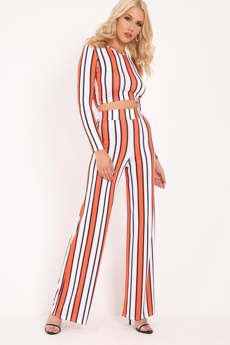 Orange Stripe Crop Top Wide Leg Co-Ord - Ivette-Co-ords