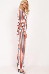 Orange Stripe Crop Top Wide Leg Co-Ord - Ivette-Co-ords