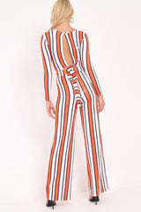 Orange Stripe Crop Top Wide Leg Co-Ord - Ivette-Co-ords