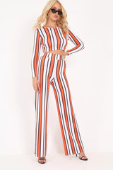 Orange Stripe Crop Top Wide Leg Co-Ord - Ivette-Co-ords