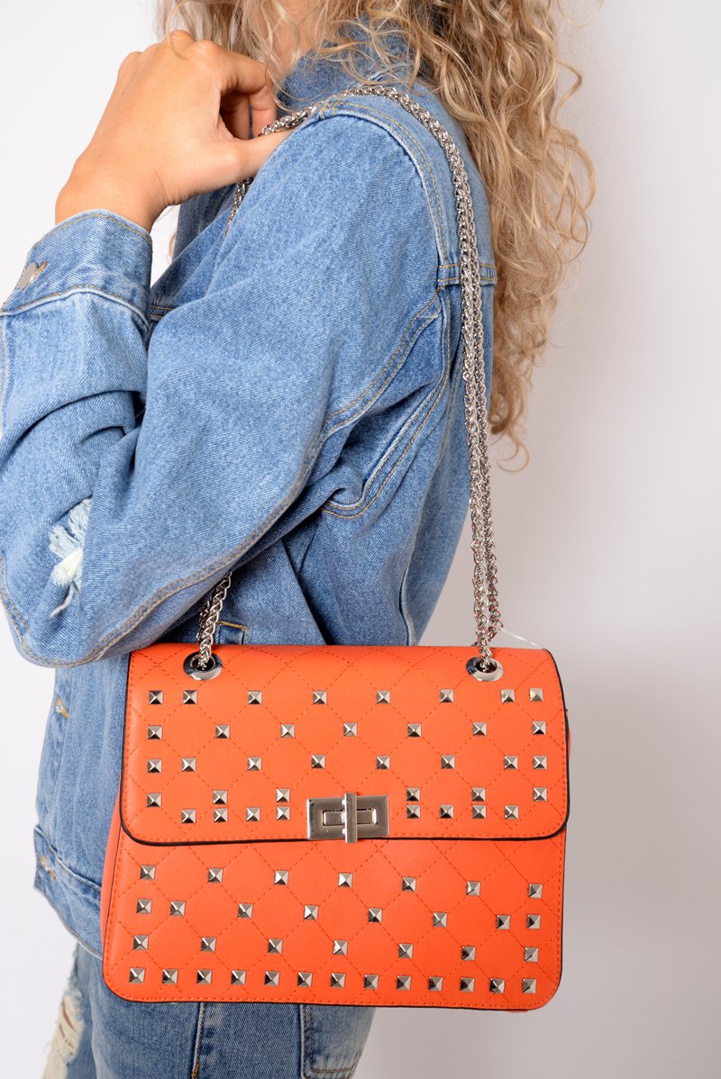 Orange Studded Cross Body Bag - Orba-Bags