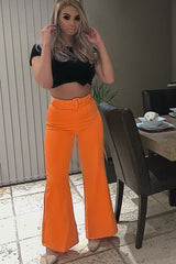 Orange Tailored Wide Leg Belted Trousers - Chenelle-Trousers