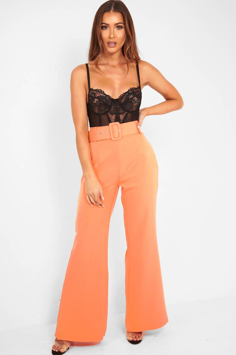 Orange Tailored Wide Leg Belted Trousers - Chenelle-Trousers