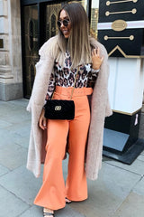 Orange Tailored Wide Leg Belted Trousers - Chenelle-Trousers