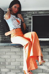 Orange Tailored Wide Leg Belted Trousers - Chenelle-Trousers