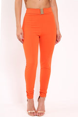 Orange Tapered Trousers With Gold Buckle - Zyana-Trousers
