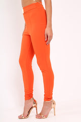 Orange Tapered Trousers With Gold Buckle - Zyana-Trousers