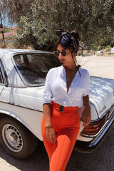 Orange Tapered Trousers With Gold Buckle - Zyana-Trousers