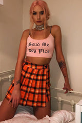 Orange Tartan Button Front Pleated Skirt - Laela-Skirts