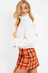Orange Tartan Button Front Pleated Skirt - Laela-Skirts