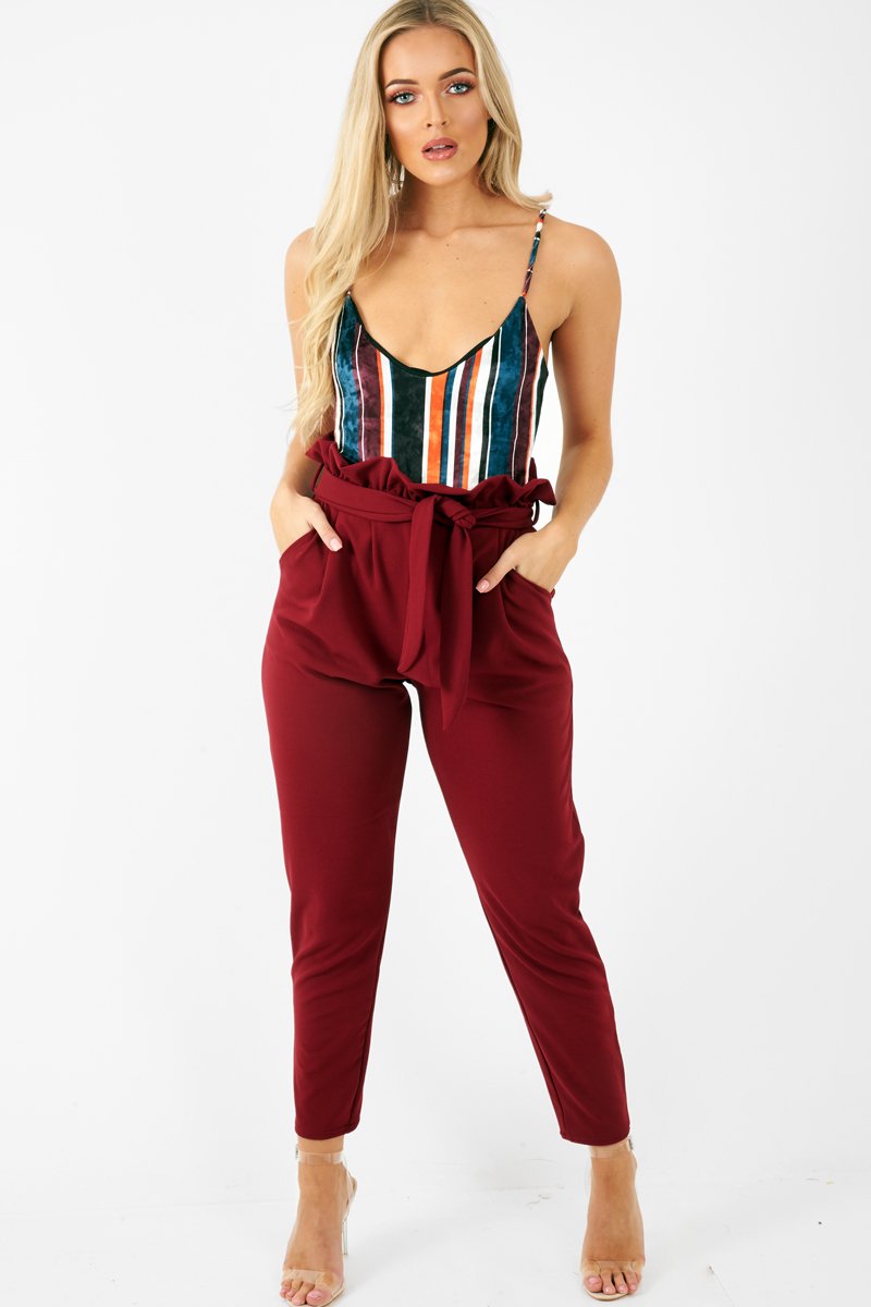 Orange Teal Crushed Velvet Bodysuit - Jozlyn-Bodysuits