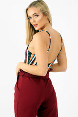 Orange Teal Crushed Velvet Bodysuit - Jozlyn-Bodysuits