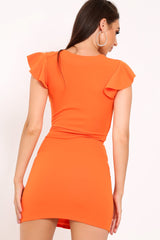Orange Tie Button Front Bodycon Dress - Aaira-Dresses