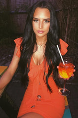 Orange Tie Button Front Bodycon Dress - Aaira-Dresses