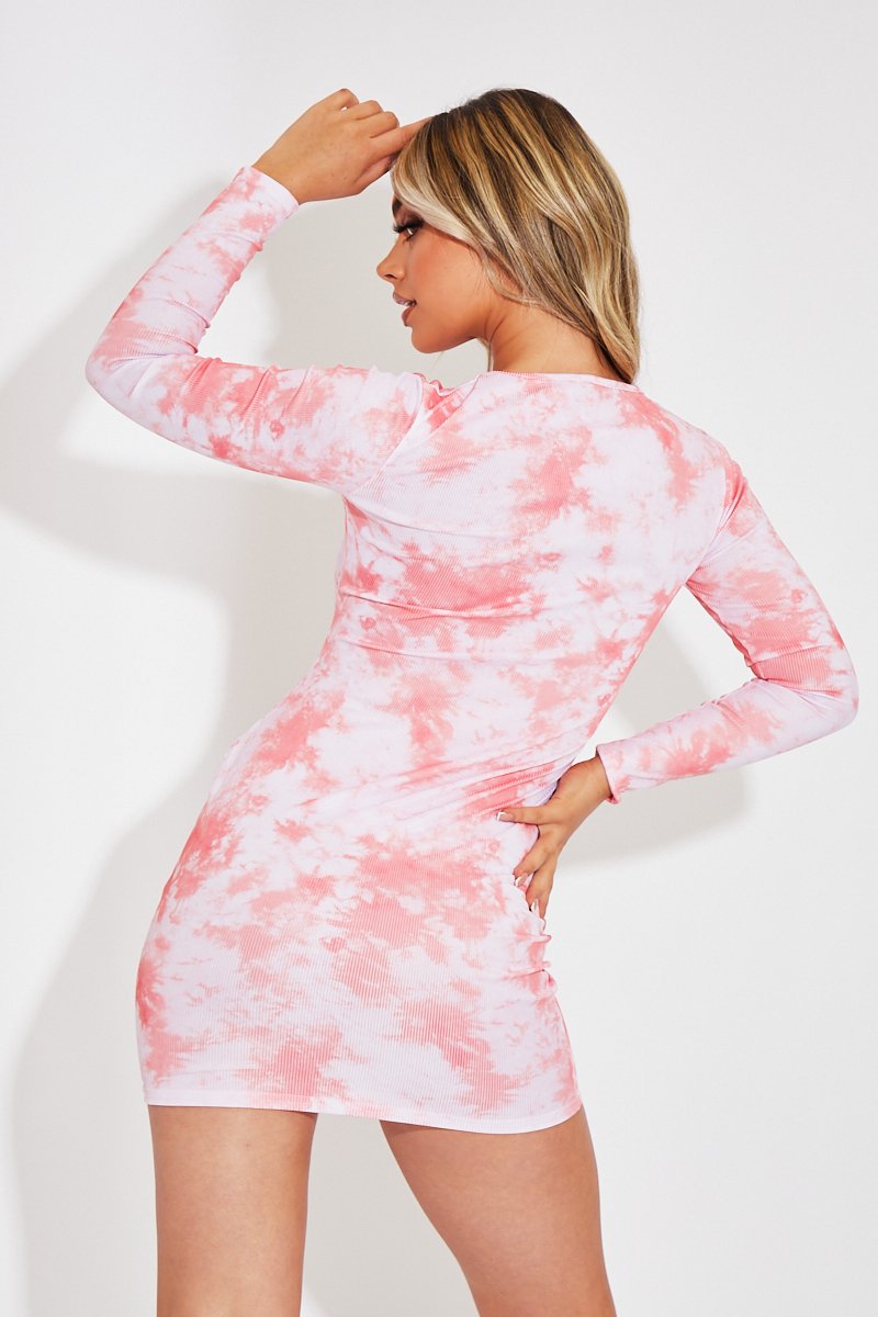 Orange Tie Dye Asymmetric Cut Out Mini Dress - Riella-Dresses