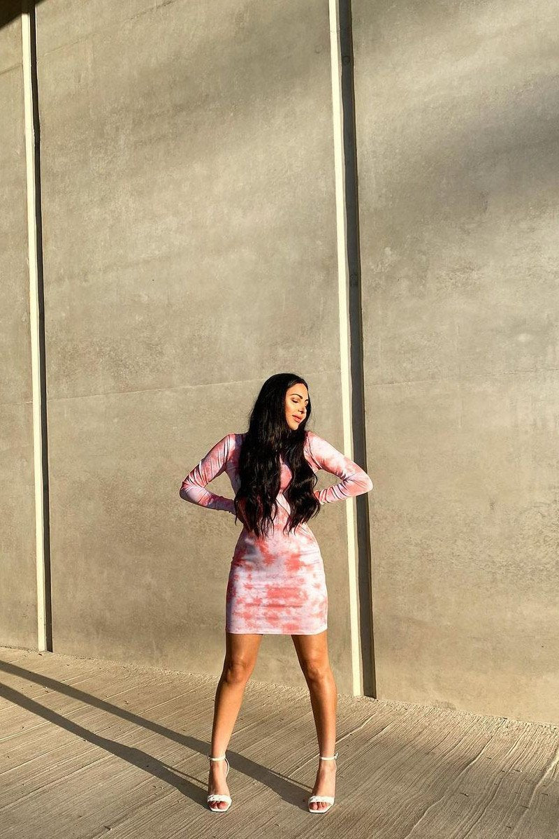 Orange Tie Dye Asymmetric Cut Out Mini Dress - Riella-Dresses