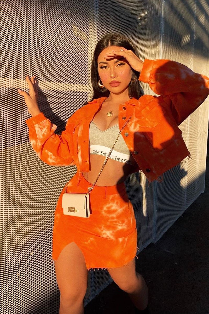 Orange Tie Dye Denim Jacket Skirt Co-ord - Aadya-Co-ords