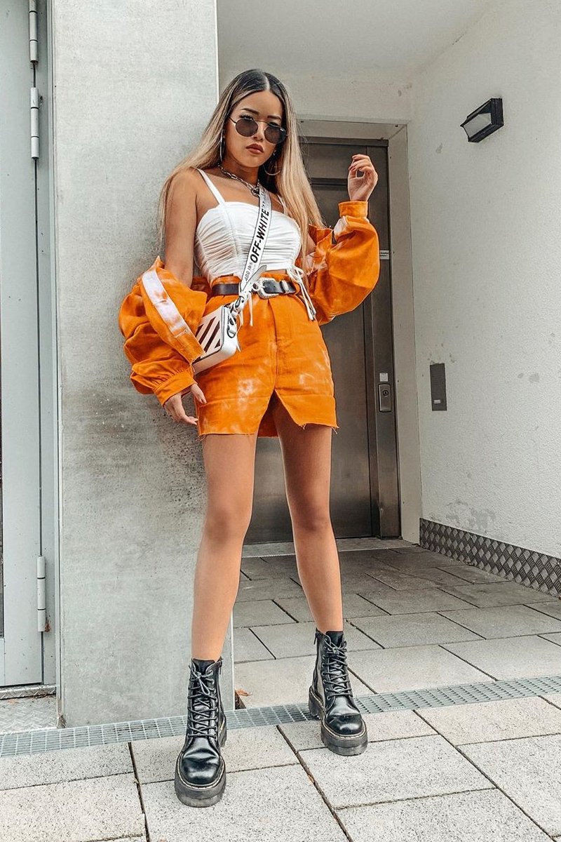 Orange Tie Dye Denim Jacket Skirt Co-ord - Aadya-Co-ords