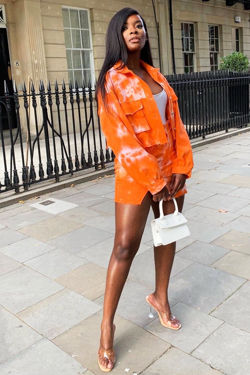 Orange Tie Dye Denim Jacket Skirt Co-ord - Aadya-Co-ords