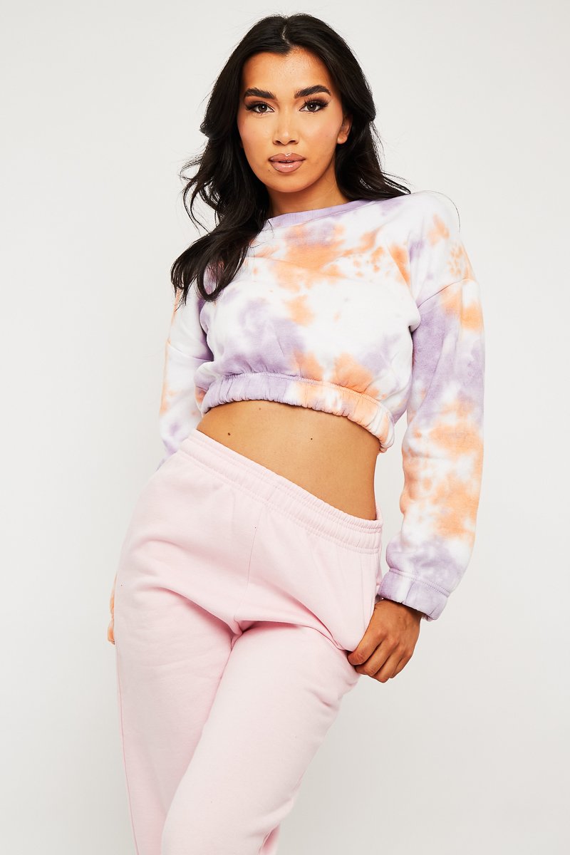 Orange Tie Dye Gathered Waist Sweatshirt - Amirra-Sweatshirts