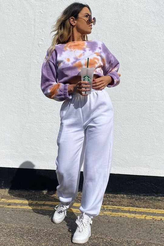 Orange Tie Dye Gathered Waist Sweatshirt - Amirra